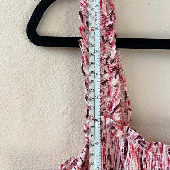 ZARA NWT 2024 Pink Linen Blend Printed Midi Dress Ruched Elastic Top Size XL - Picture 11 of 13